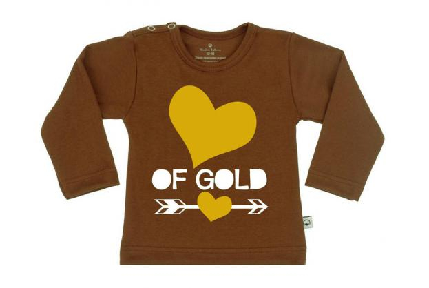 Wooden Buttons t-shirt km Hart van goud choco
