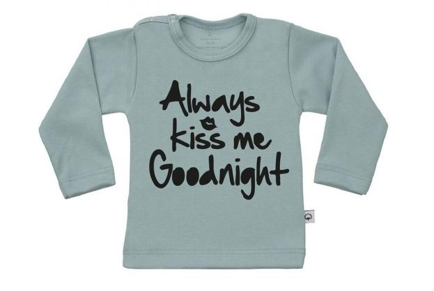 Wooden Buttons t-shirt lm always Kiss me Goodnight old green