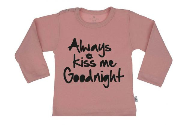 Wooden Buttons t-shirt lm always Kiss me Goodnight old roze