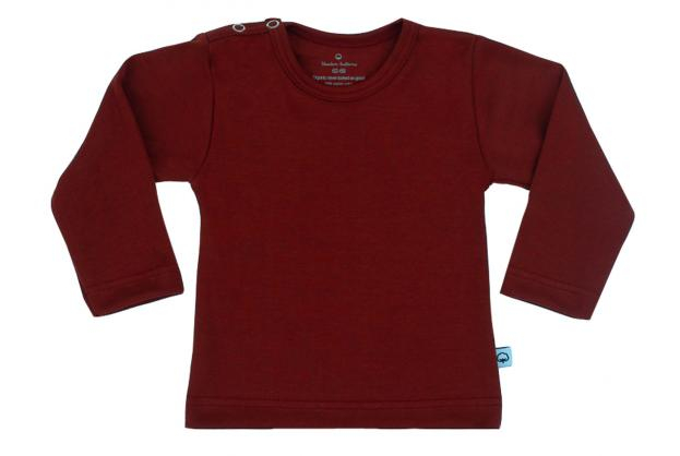 Wooden Buttons baby t-shirt uni lange mouwen biologisch katoen 50-92 bordeauxrood
