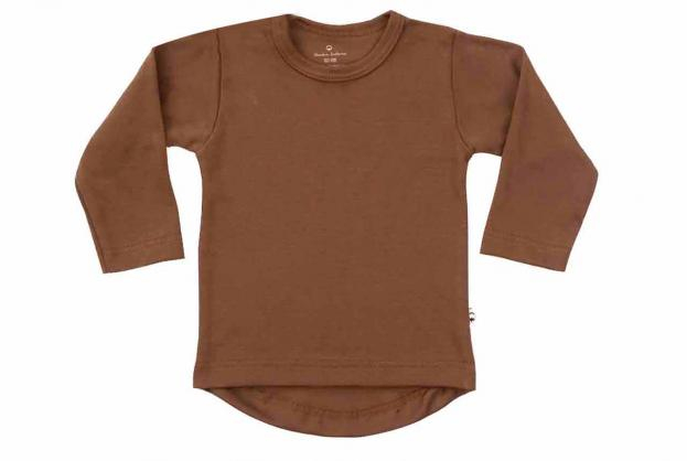 Wooden Buttons T-shirt rond lange mouwen chocolade bruin