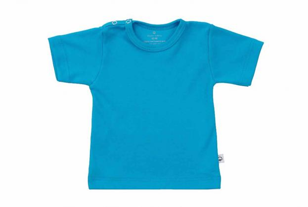 Wooden Buttons baby T-shirt uni korte mouwen biologisch katoen 50-92 aqua blauw