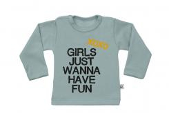 Wooden Buttons t-shirt lm Girls just wannahave fun old green