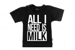 Wooden Buttons t-shirt km All I need is Milk zwart