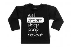 Wooden Buttons t-shirt lm eat dream sleep poop repeat old zwart