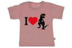 Wooden Buttons t shirt km I love Dino old roze