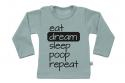 Wooden Buttons t-shirt lm eat dream sleep poop repeat old green