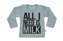 Wooden Buttons t-shirt lm All I need is Milk old green