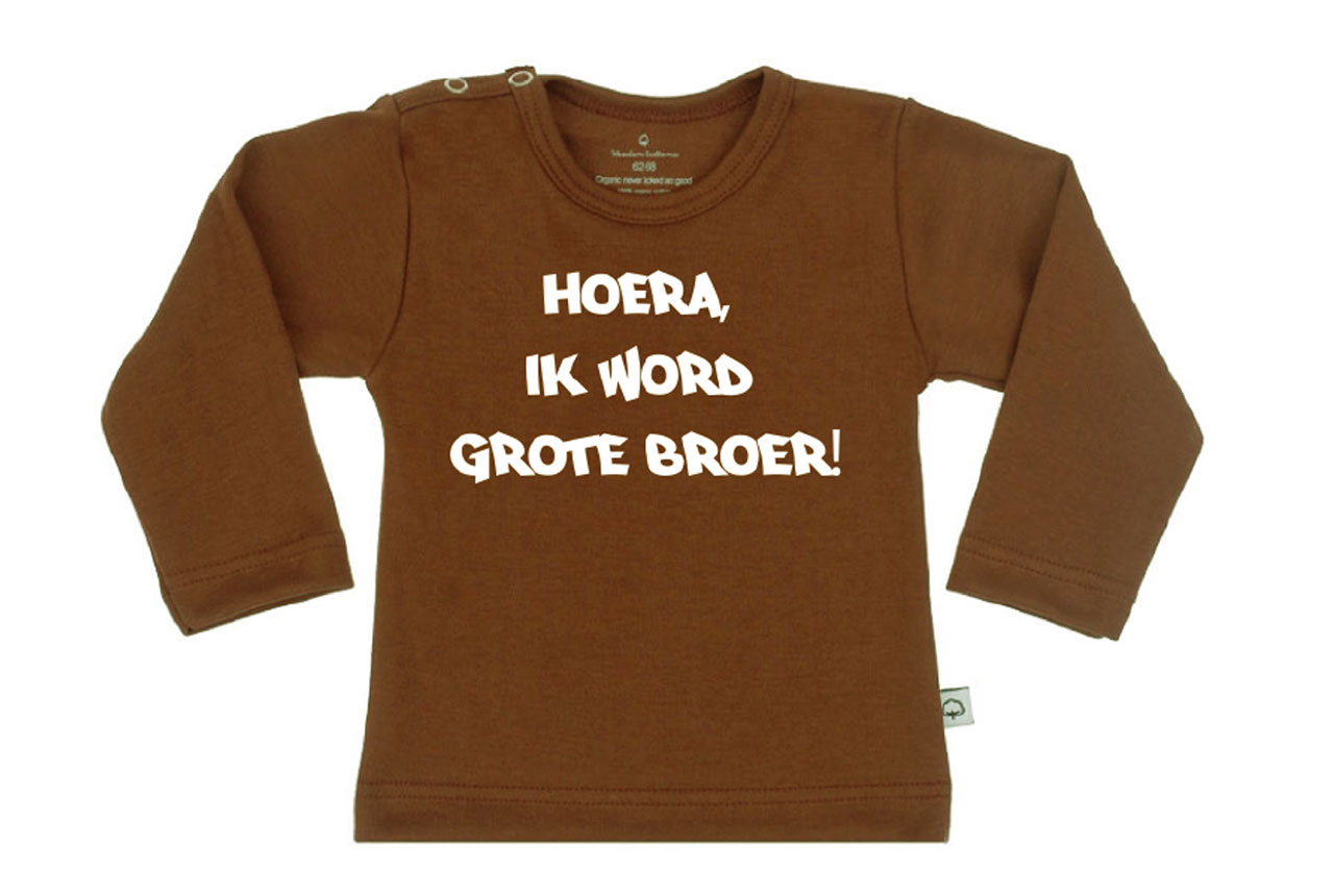 Wooden Buttons t-shirt lm Hoera ik wordt Grote broer Choco